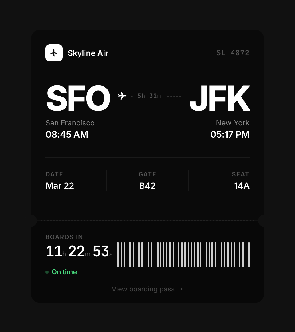 Flight ticket card prototype